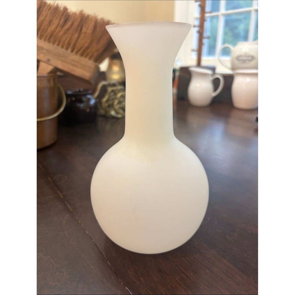 White Frosted Glass Vase 7.25”